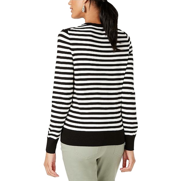 Charter Club Striped Fringe-Placket Cardigan Cloud - Picture 2 of 2